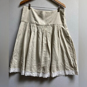 Ninety linen beaded hem high waisted pleated skirt Sz 34